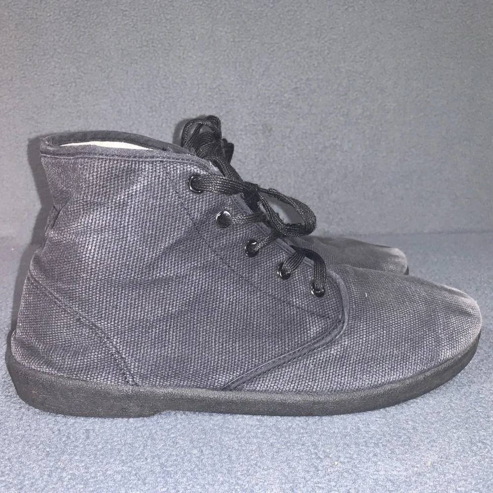 Mens Zig-Zag Black Canvas Lace Up Ankle High Casual Shoes Faded Washed‎ Size 11